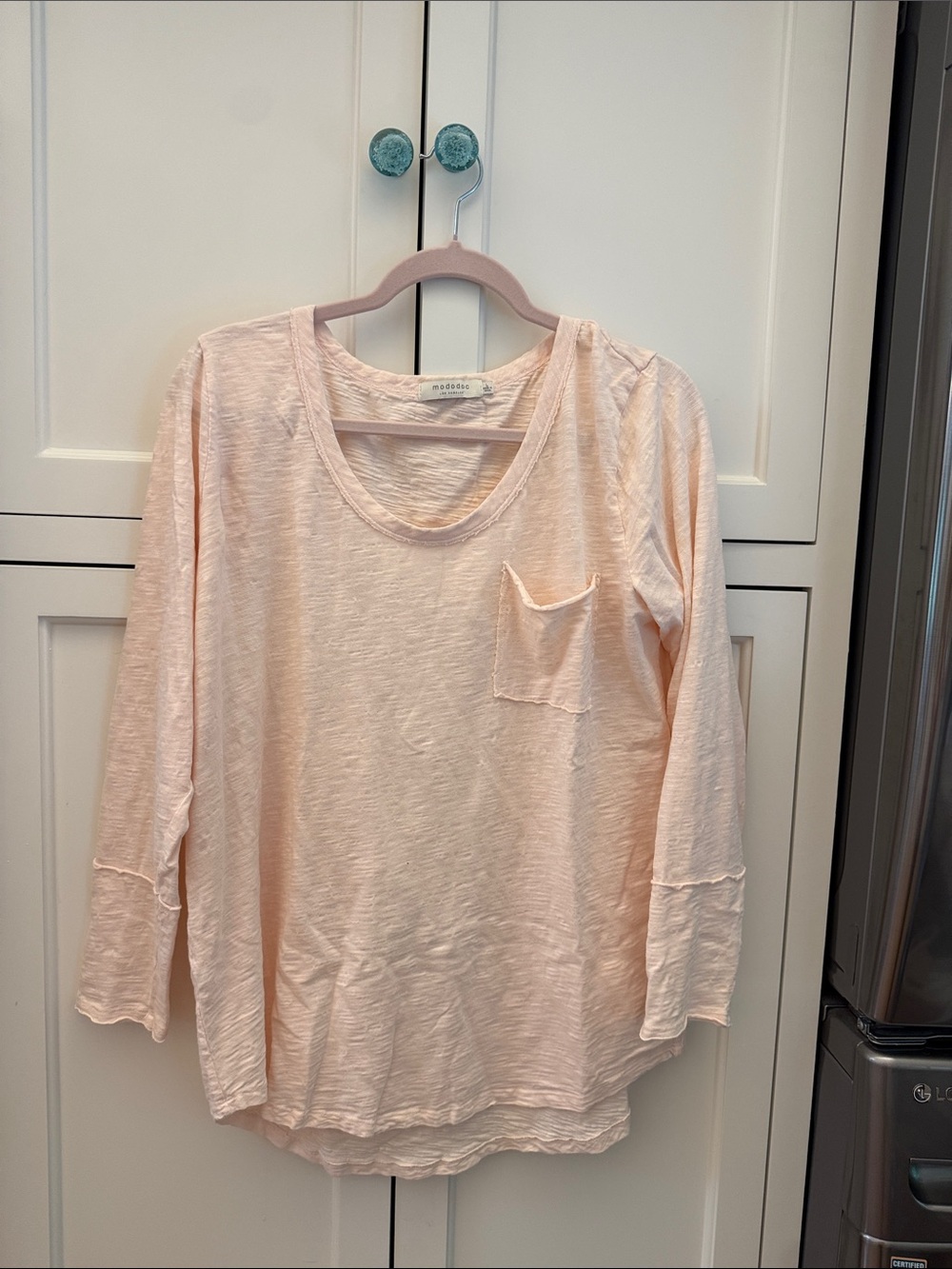 Women's Long Sleeve Pocket Tee - Pale Pink